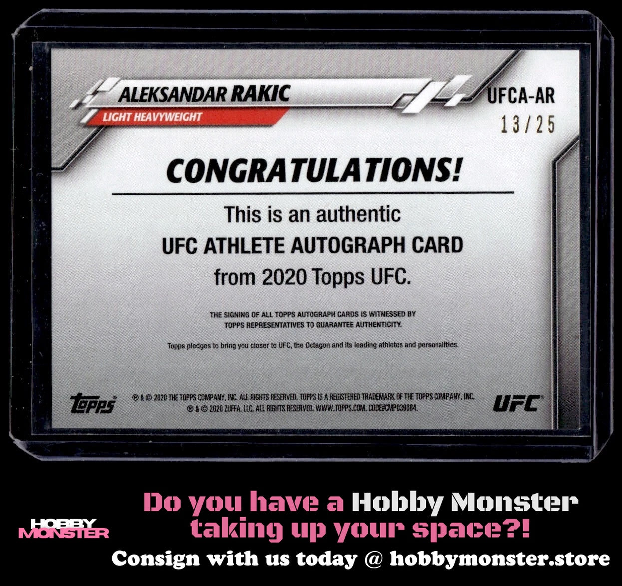 2020 Topps UFC Aleksandar Rakic Auto /25 #UFCA-AR