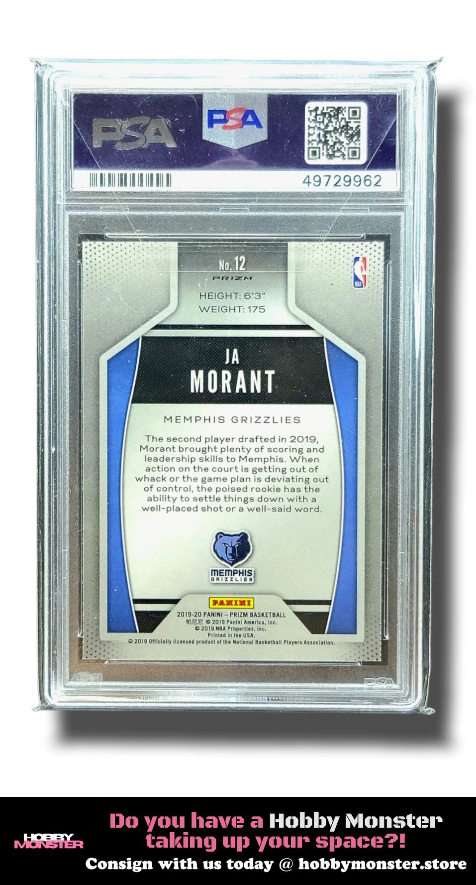 2019-20 Panini Prizm Ja Morant Instant Impact Silver Memphis Grizzlies PSA 10