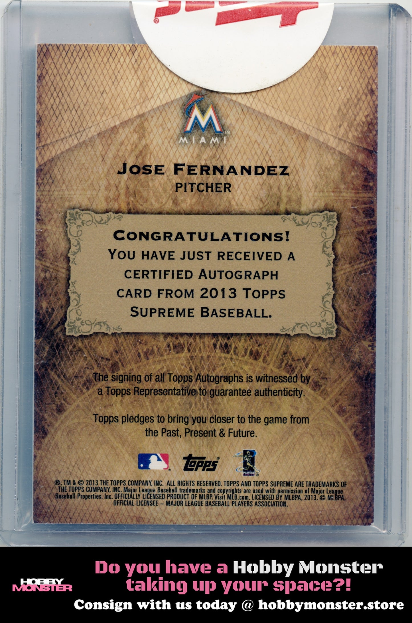 2013 Topps Supreme Jose Fernandez RC Rookie Blue Auto /20 Miami Marlins