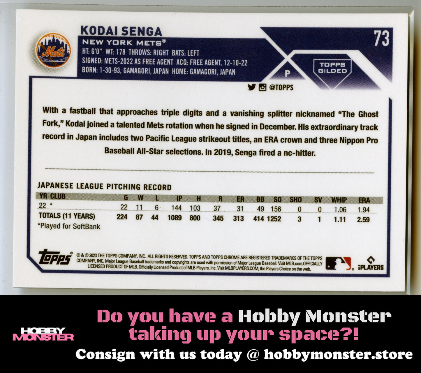 2023 Topps Gilded Collection Mini-Diamond Gold Etch /50 Kodai Senga #73 (RC)