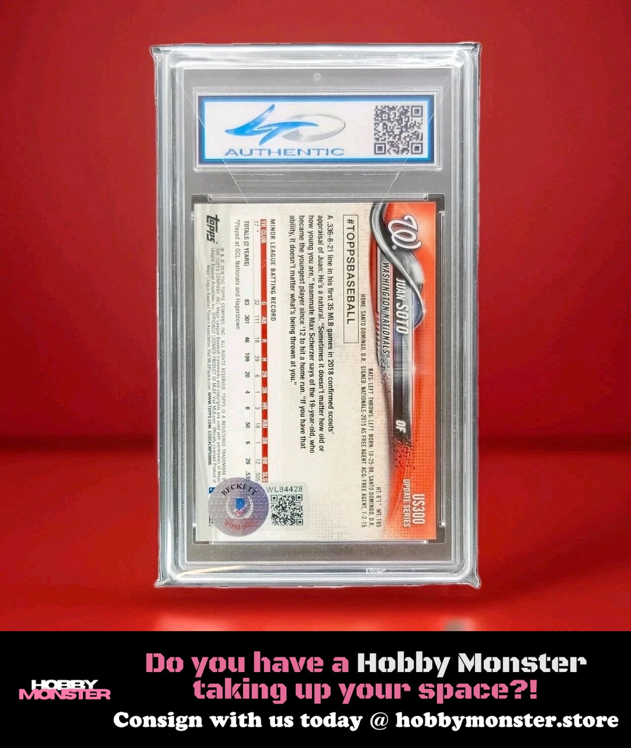 2018 Topps Juan Soto Rookie RC Beckett Authenticated Auto Nationals Mets