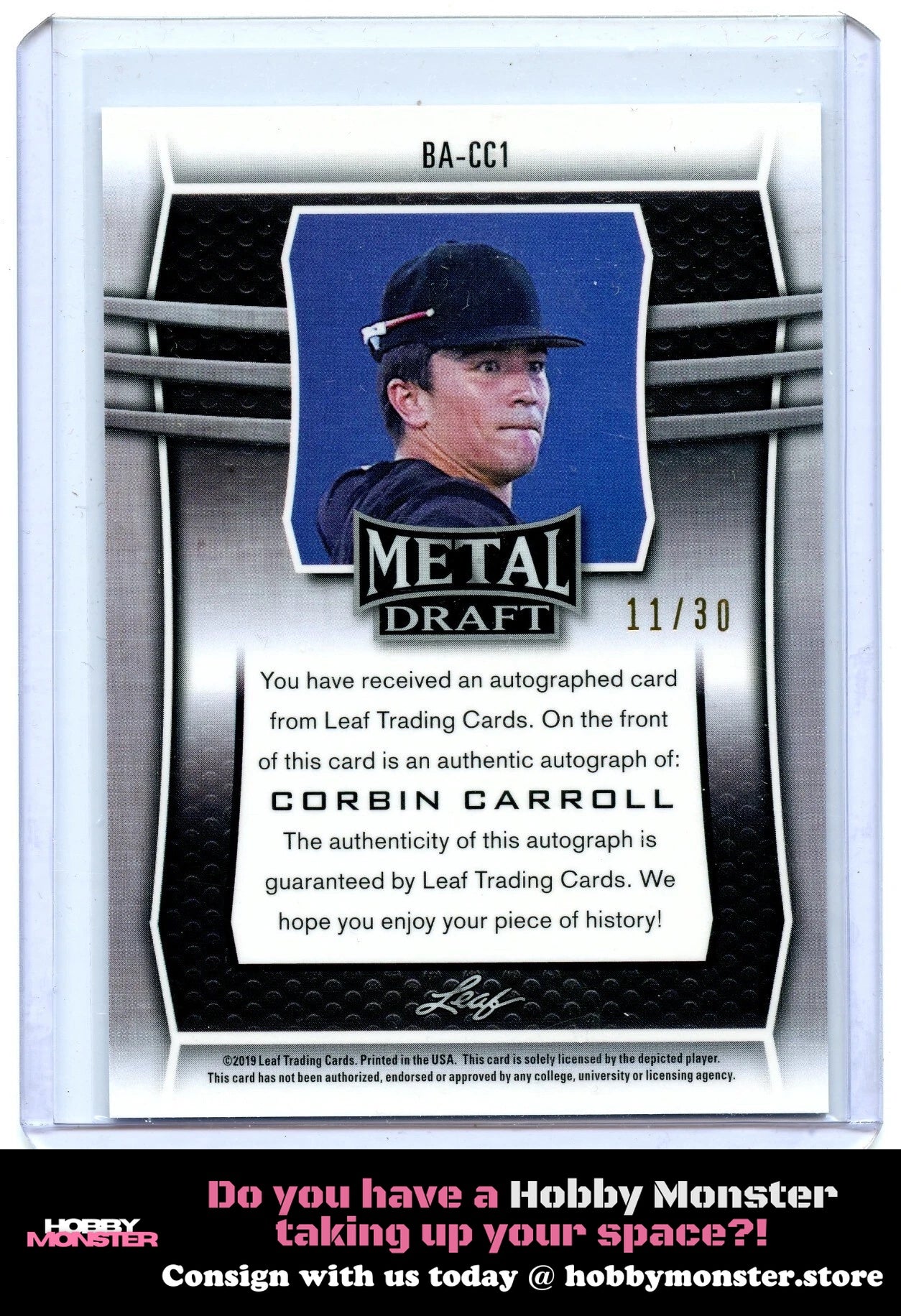 2019 Leaf Metal Draft Corbin Carroll Blue Auto Arizona Diamondbacks