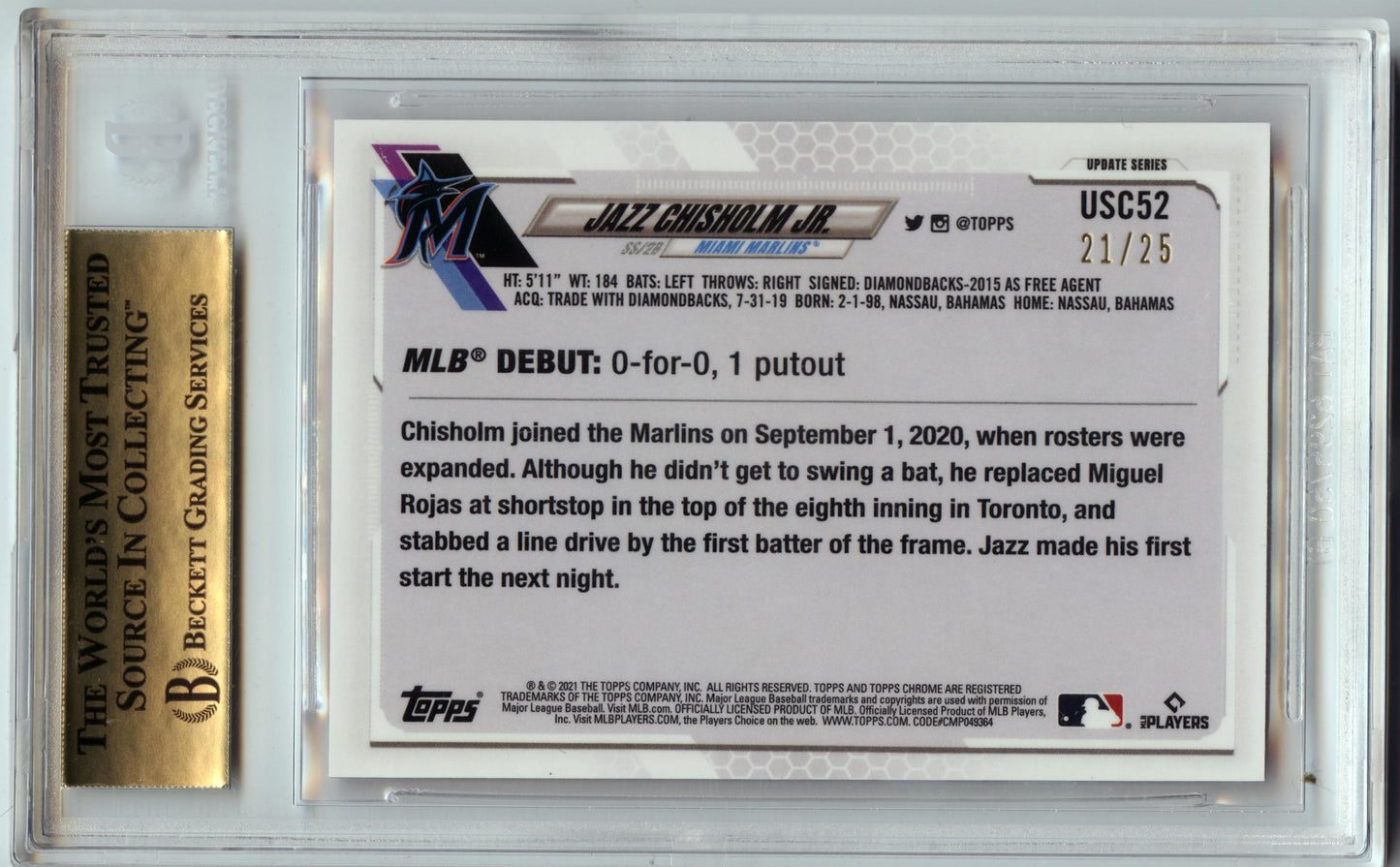 2021 Topps Chrome Update Jazz Chisholm Red #/25 Marlins Yankees BGS 9.5