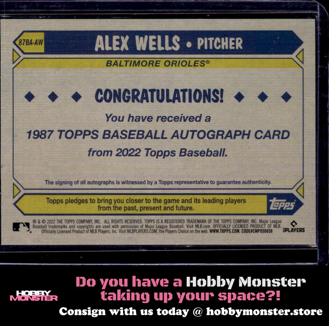 2022 Topps Update Alex Wells 1987 Auto Orioles