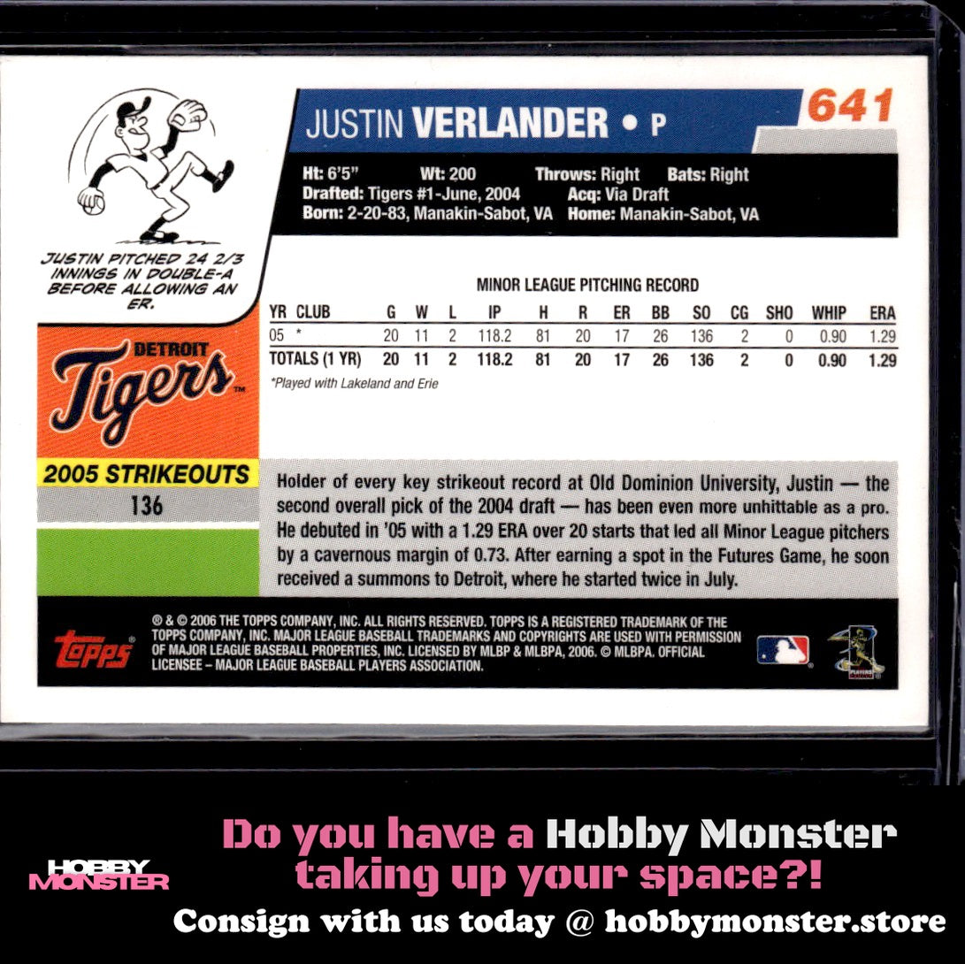 2006 Topps Justin Verlander Rookie RC Detroit Tigers