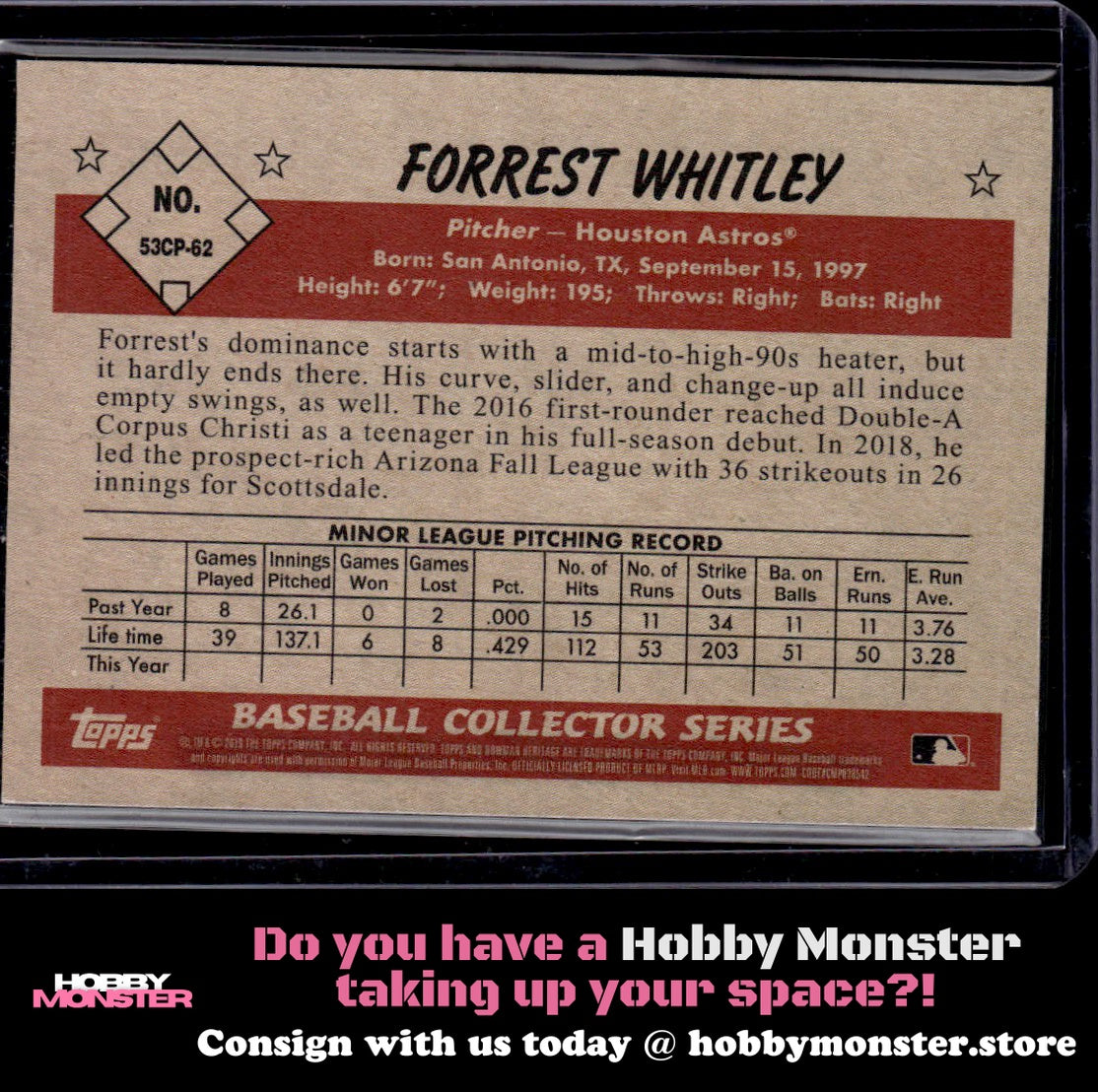 2019 Bowman Heritage Forrest Whitley Chrome Gold #/50 Astros