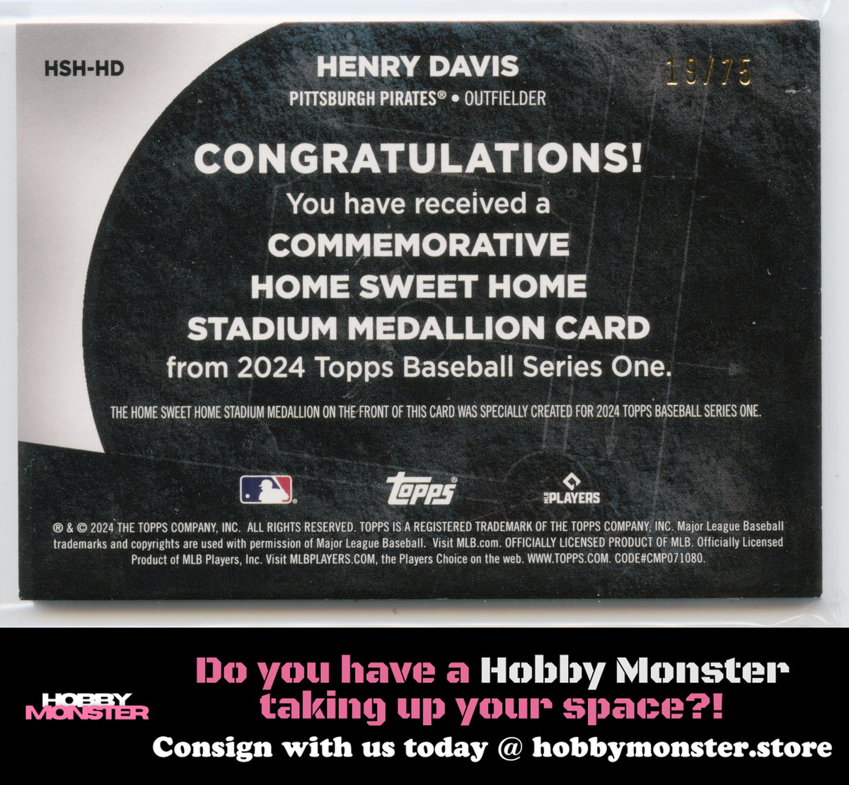 2024 Topps Henry Davis Home Sweet Home Gold #/75 Pirates
