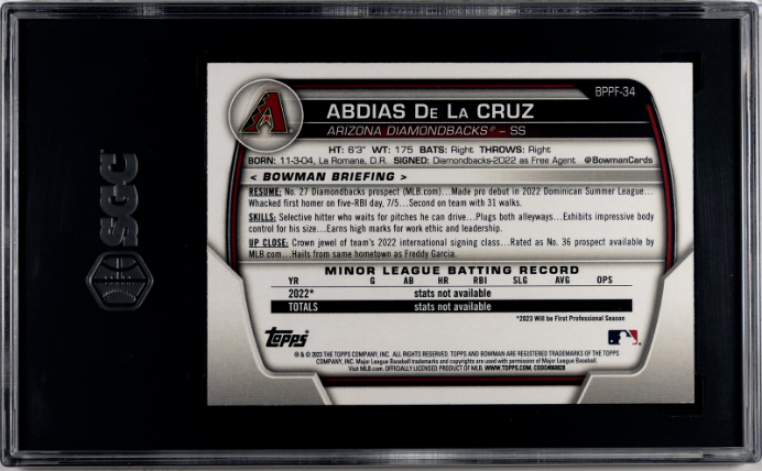 2023 Bowman 1st Edition Abdias De La Cruz Blue #/150 Diamondbacks SGC 8.5 001