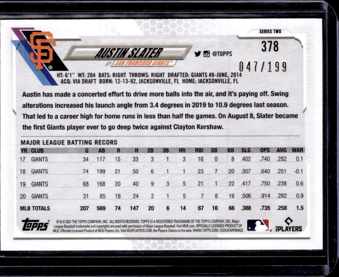 2021 Topps Austin Slater Red #/199 San Francisco Giants 001-t2o59
