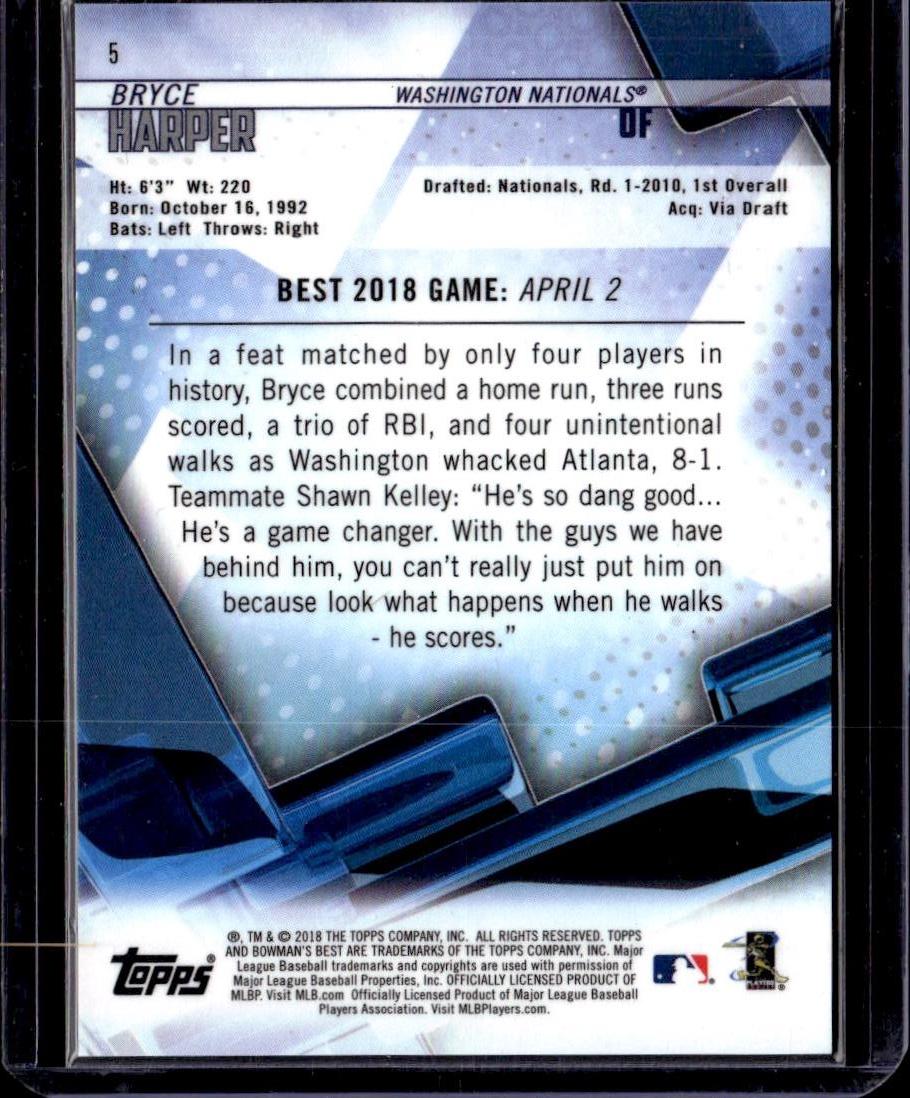 2018 Bowman's Best Bryce Harper Gold #/50 Washington Nationals 001