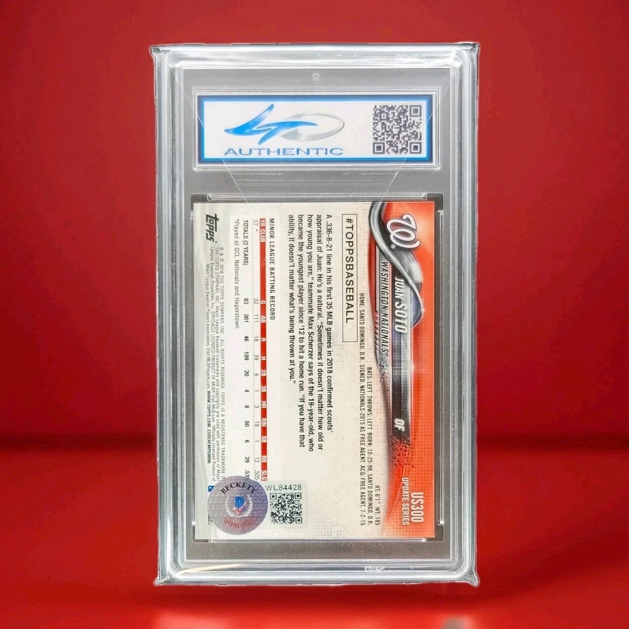 2018 Topps Juan Soto Rookie RC Autograph Beckett Authenticated Auto Nationals