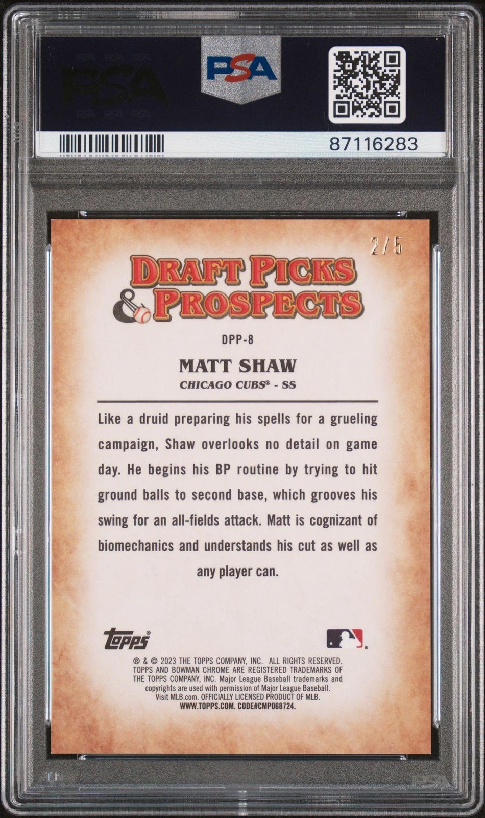 2023 Bowman Draft Picks & Prospects Matt Shaw Red Chicago Cubs PSA 10
