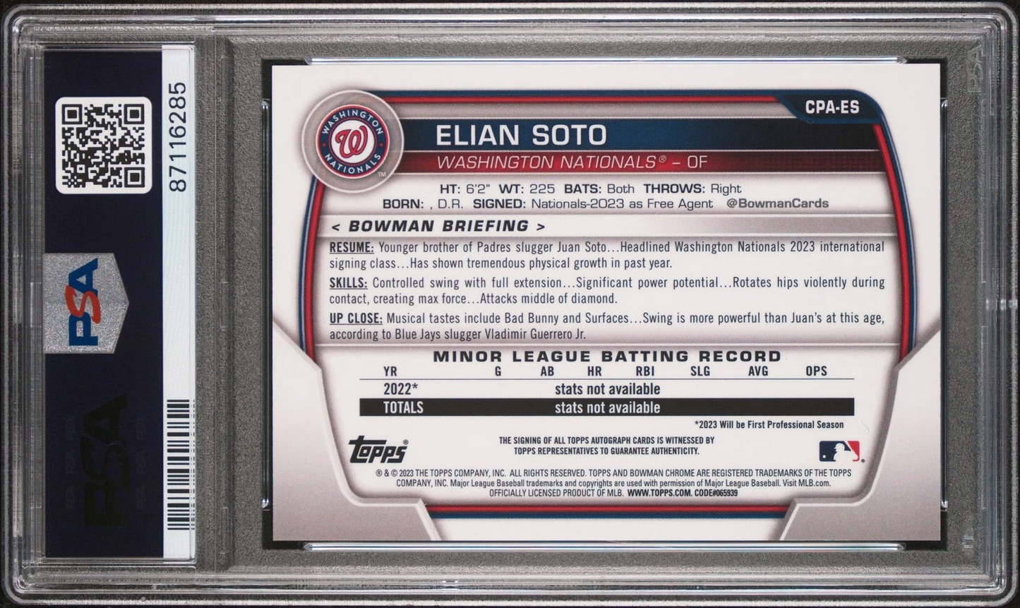 2023 Bowman Draft Elian Soto Chrome Green Lava Auto Nationals PSA 10