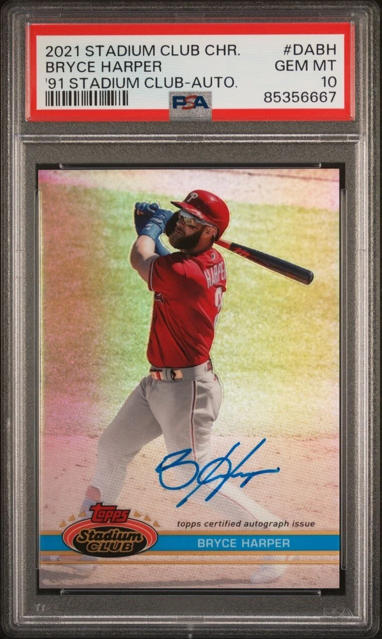 2021 Stadium Club Chrome Bryce Harper 1991 Refractor Auto /15 PSA 10