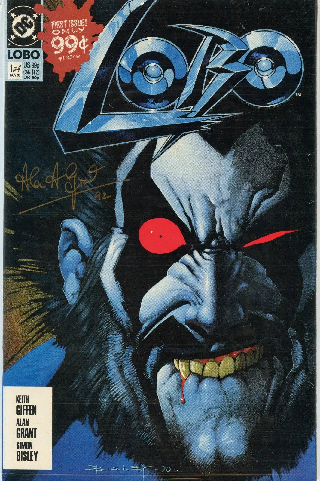 Lobo #1 (1990) Signed by Alan Grant Comic Gold Ink