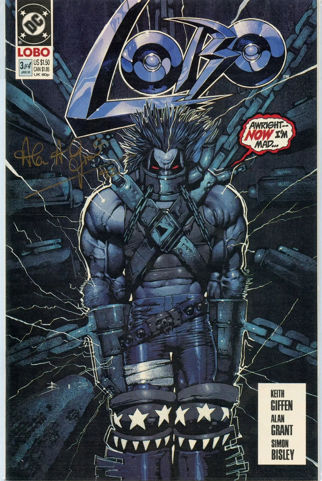 Lobo #3 Signed by Alan Grant Comic Gold Ink