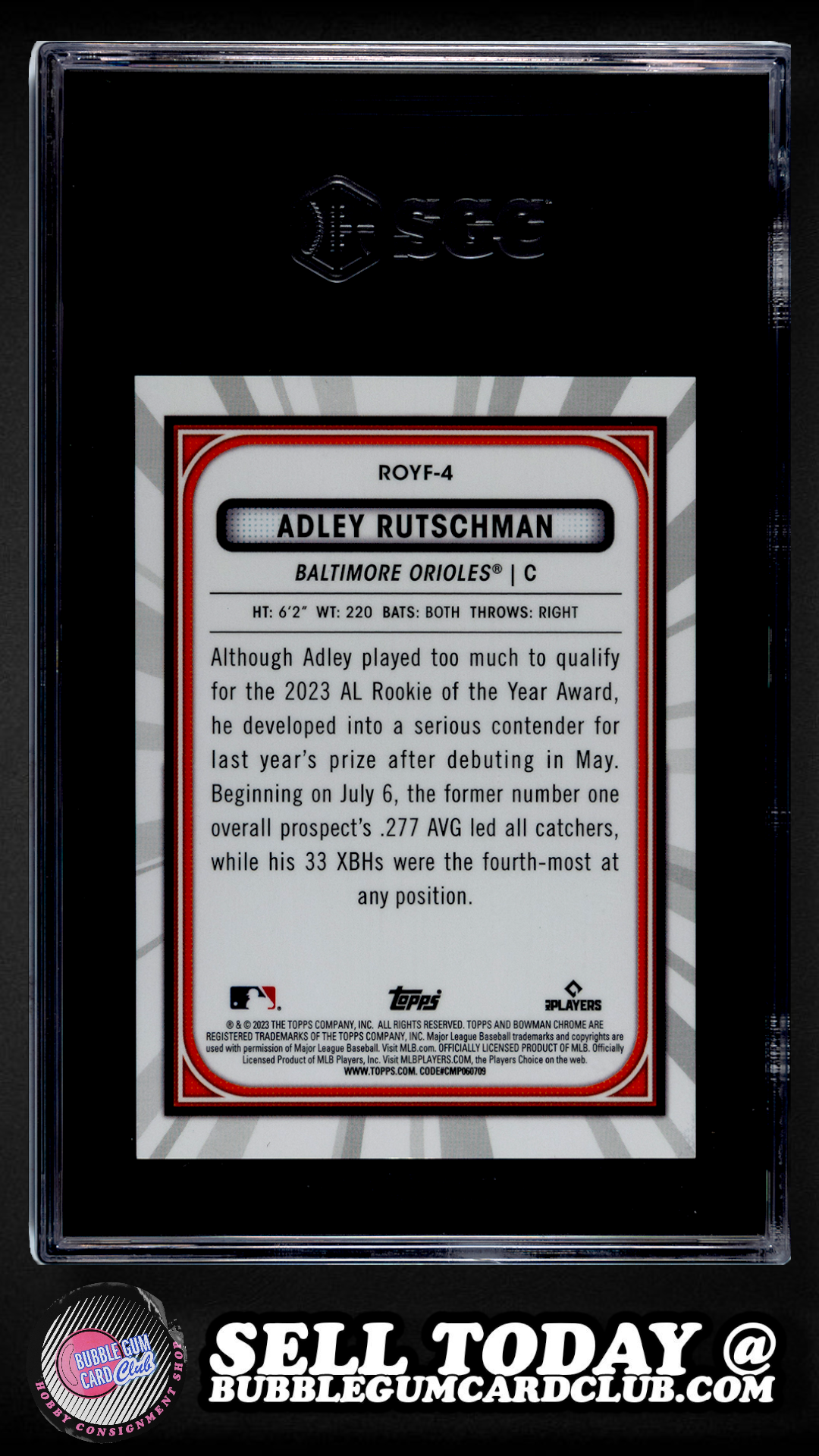 2023 Bowman Chrome Adley Rutschman Rookie RC Red Jersey Number 3/5 Orioles SGC 9.5