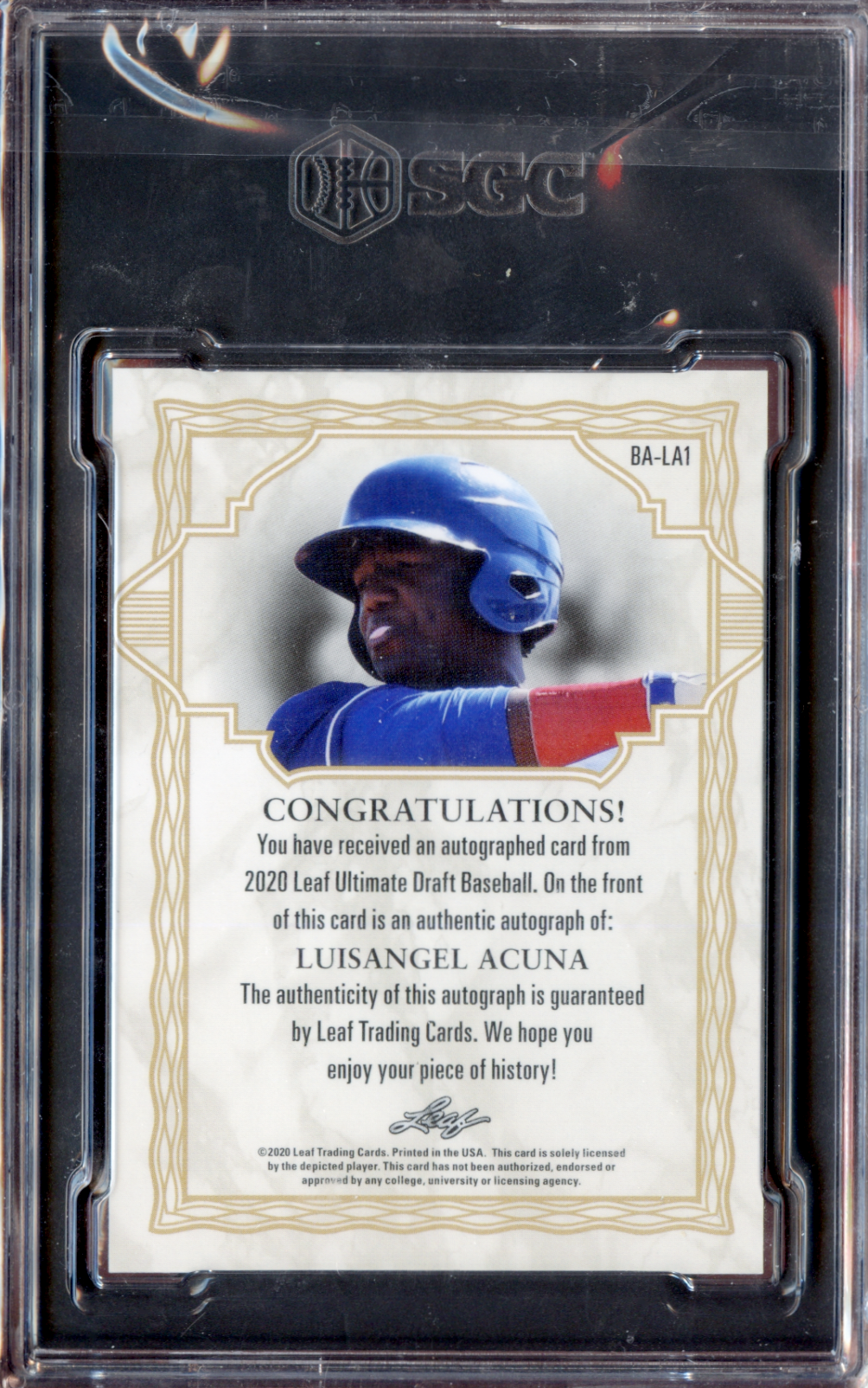 2020 Leaf Ultimate Luisangel Acuna Platinum Spectrum #/50 Texas Rangers SGC 9