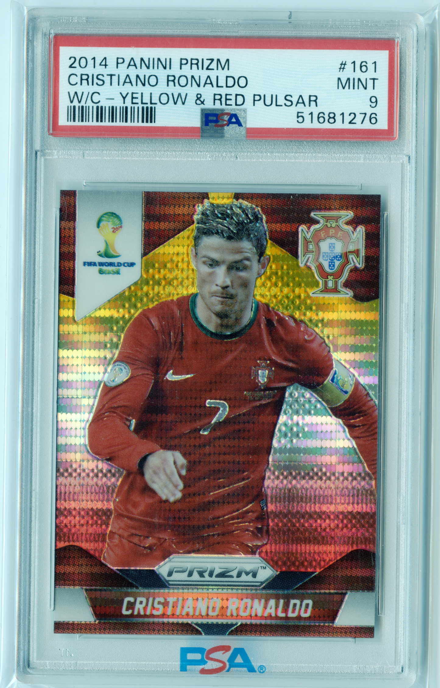 2014 Panini Prizm World Cup Yellow & Red Pulsar Cristiano Ronaldo PSA 9 MINT