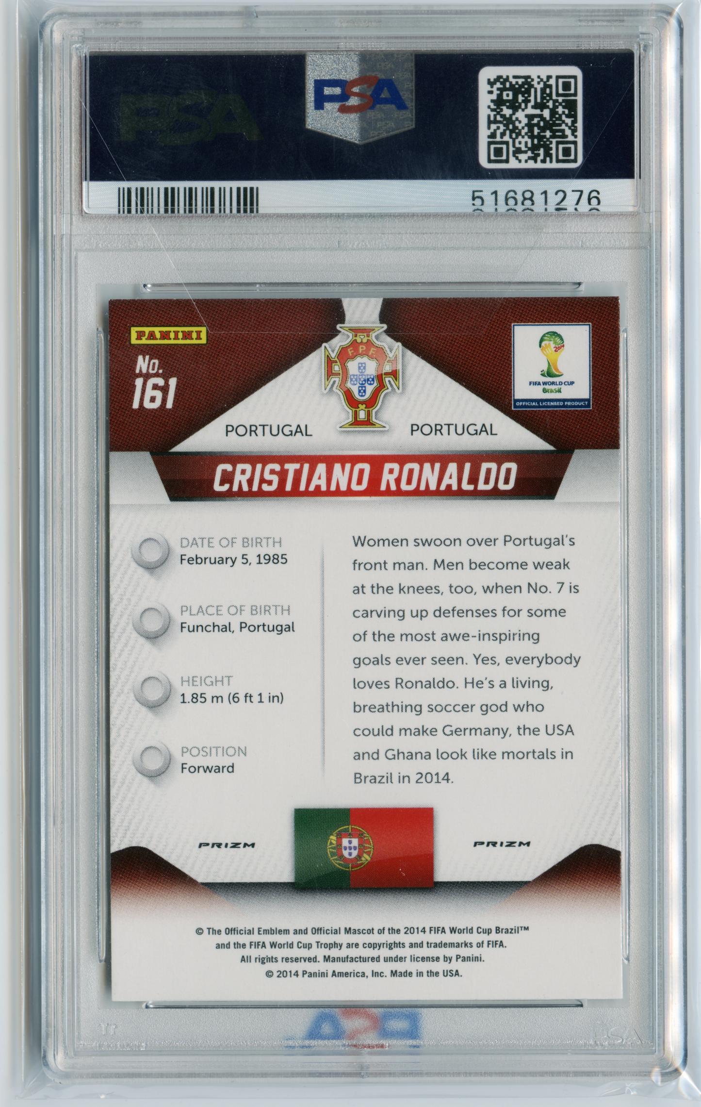 2014 Panini Prizm World Cup Yellow & Red Pulsar Cristiano Ronaldo PSA 9 MINT