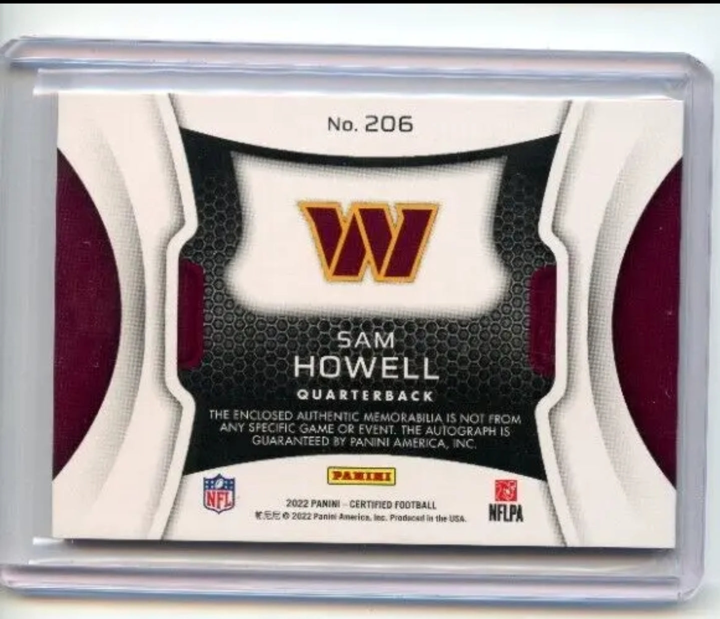 2022 Certified Sam Howell Freshman Fabric Mirror Rookie RC Auto RPA /199
