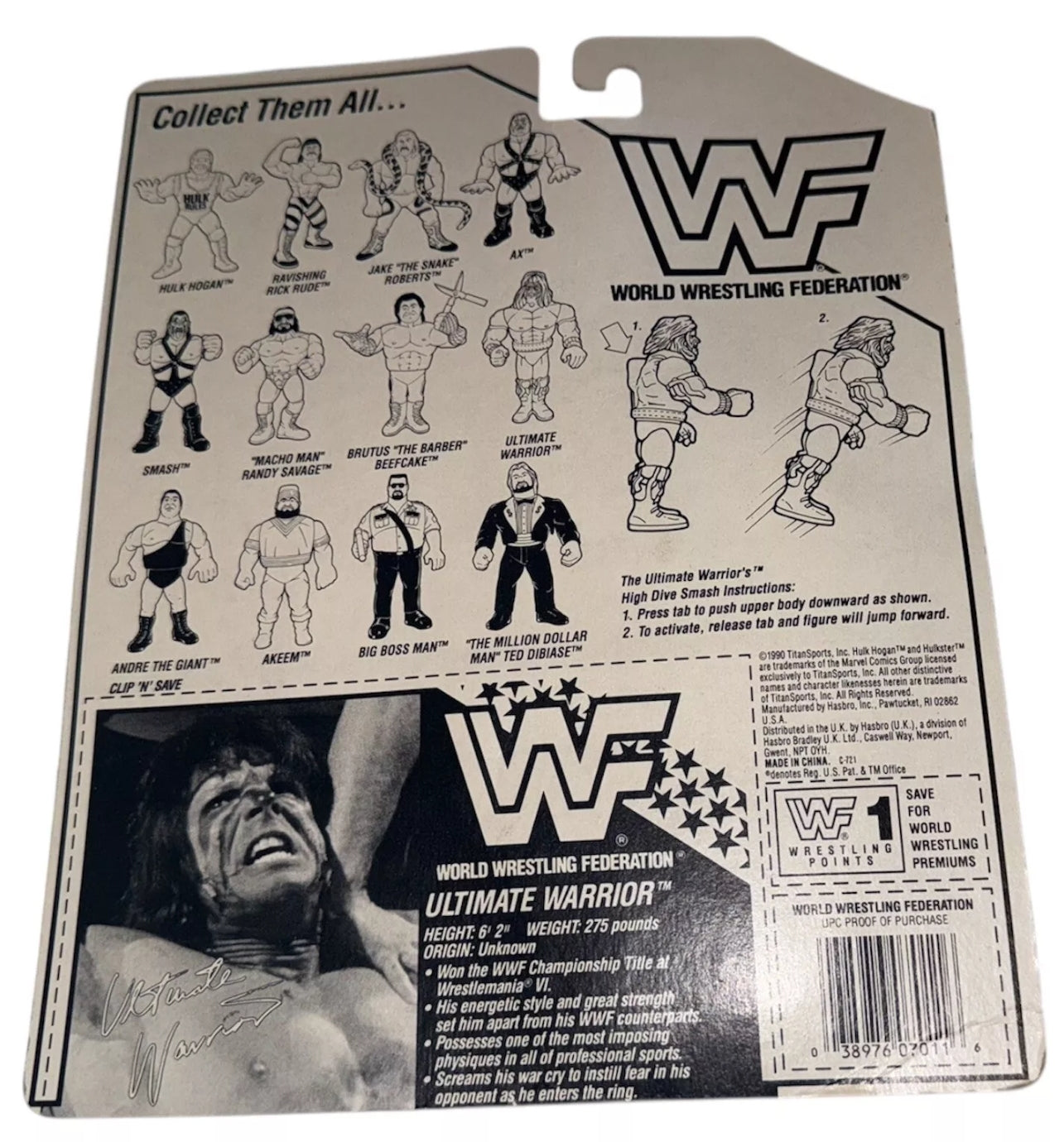 Hasbro WWF Ultimate Warrior Series 1 Ultimate Smash 1990 Action Figure