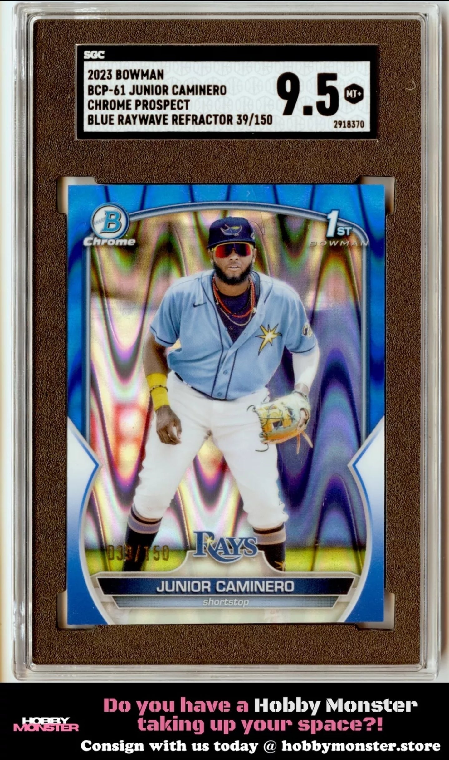 2023 Bowman Junior Caminero Chrome Blue RayWave Refractor #/150 Rays SGC 9.5