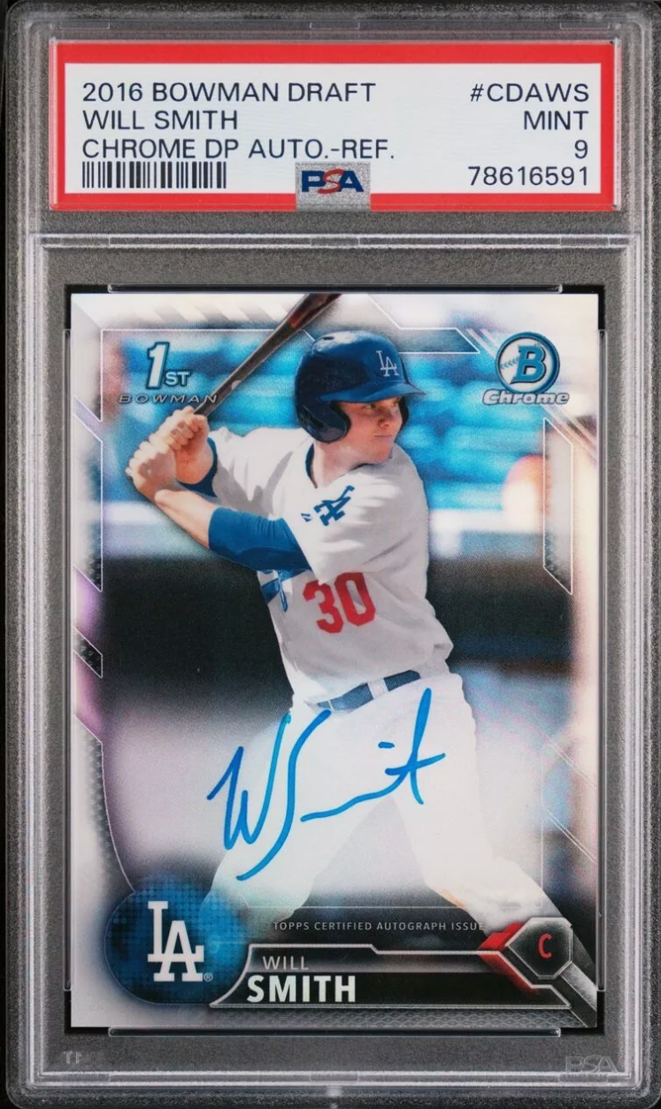 2016 Bowman Chrome Draft Will Smith 1st Auto Refractor /499 SP Dodgers PSA 9