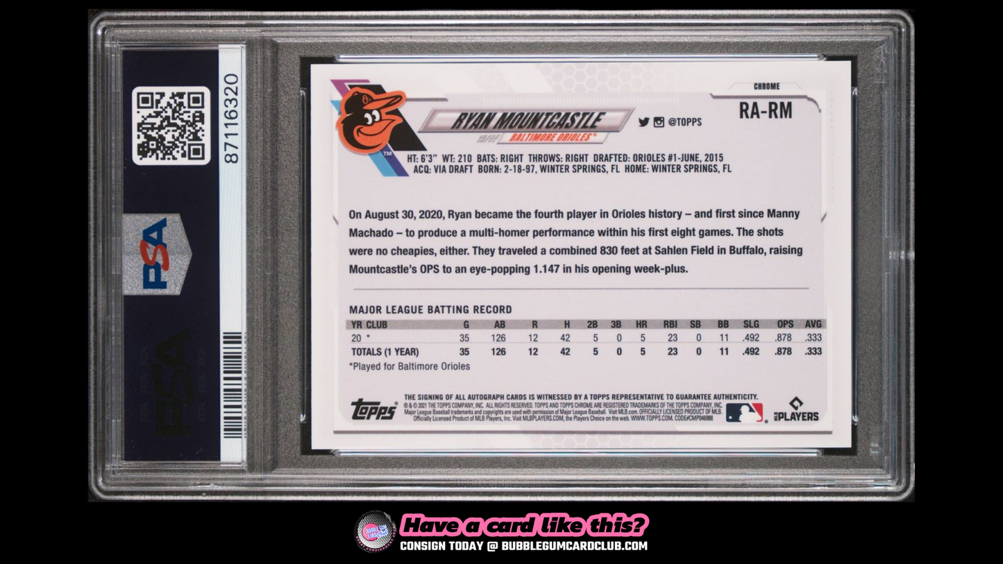 2021 Topps Chrome Sapphire Ryan Mountcastle RC Rookie Auto PSA 10
