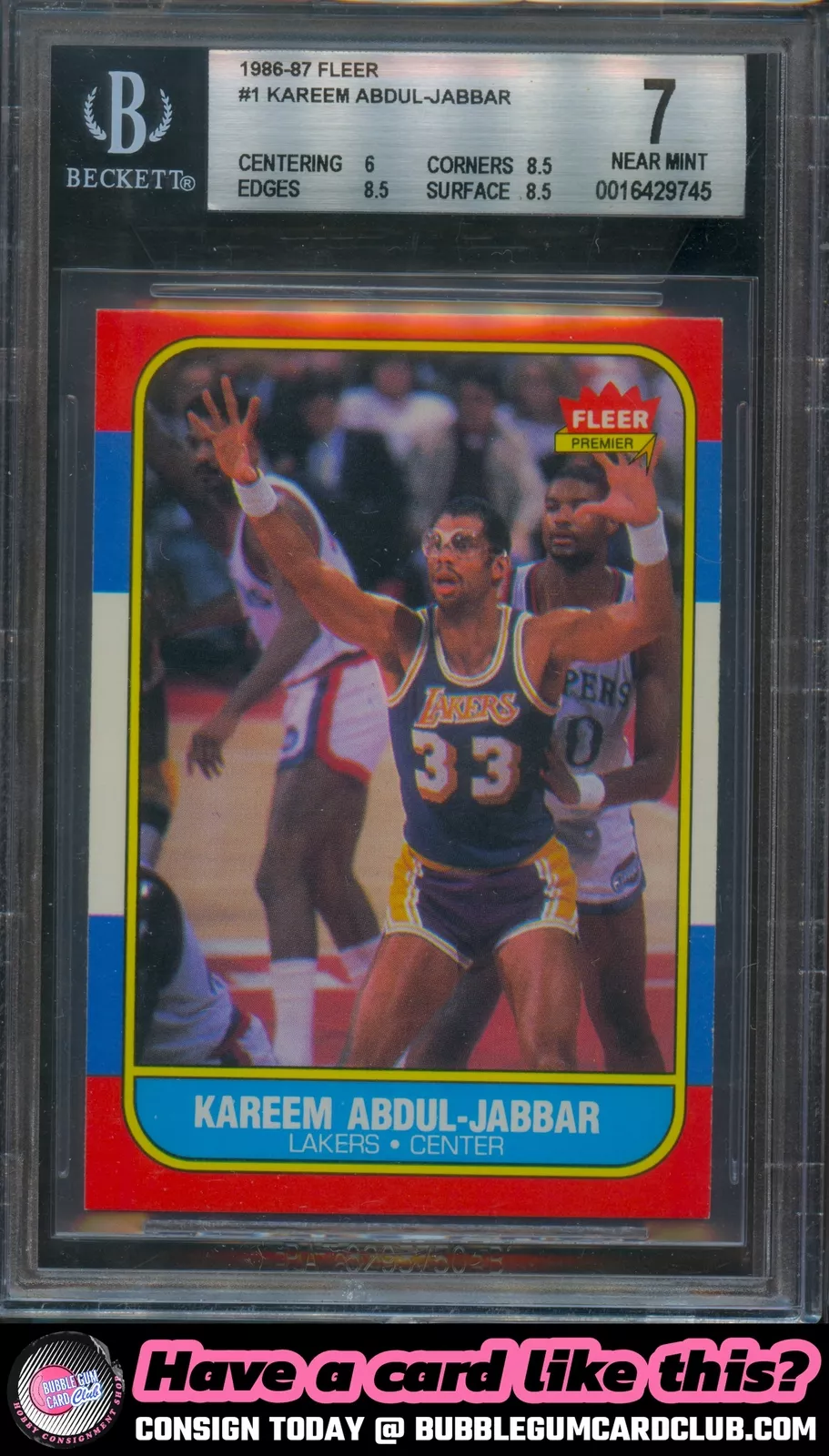1986-87 Fleer Kareem Abdul-Jabbar Los Angeles Lakers BGS 7|1774