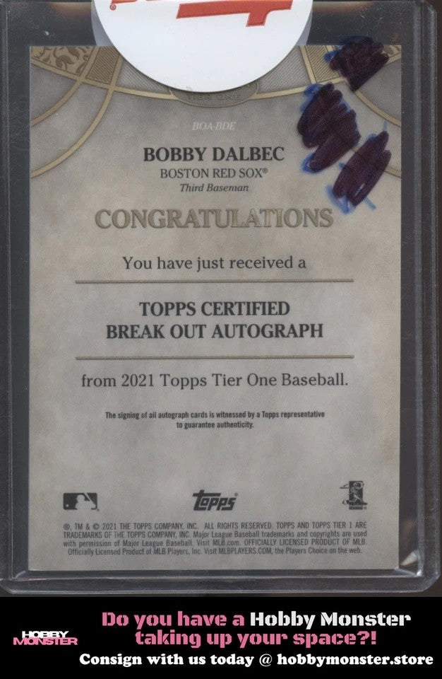 2021 Topps Tier One - Break Out Silver Ink Bobby Dalbec Auto /10 Boston Red Sox|103