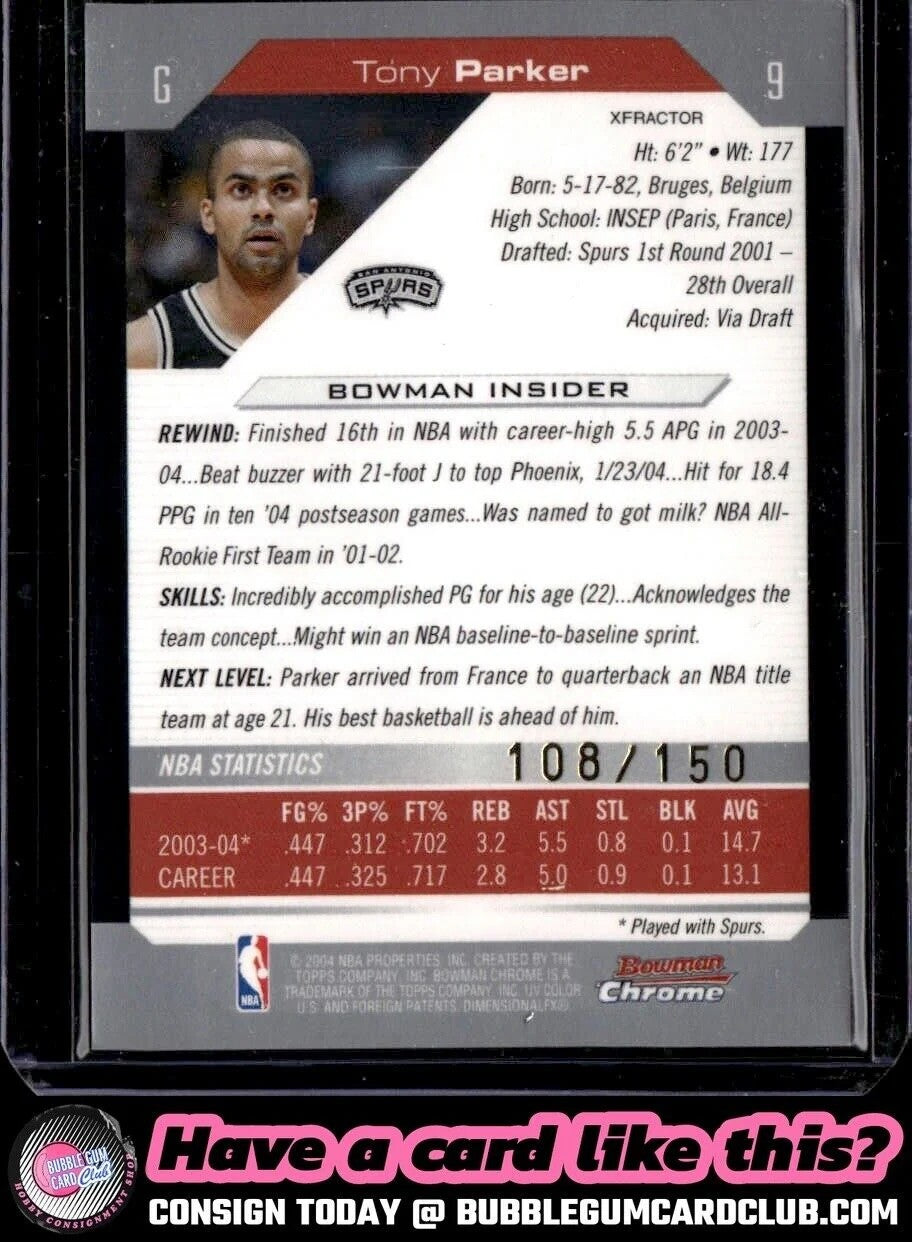 2004-05 Bowman Tony Parker Chrome X-Fractors /150 San Antonio Spurs|1769