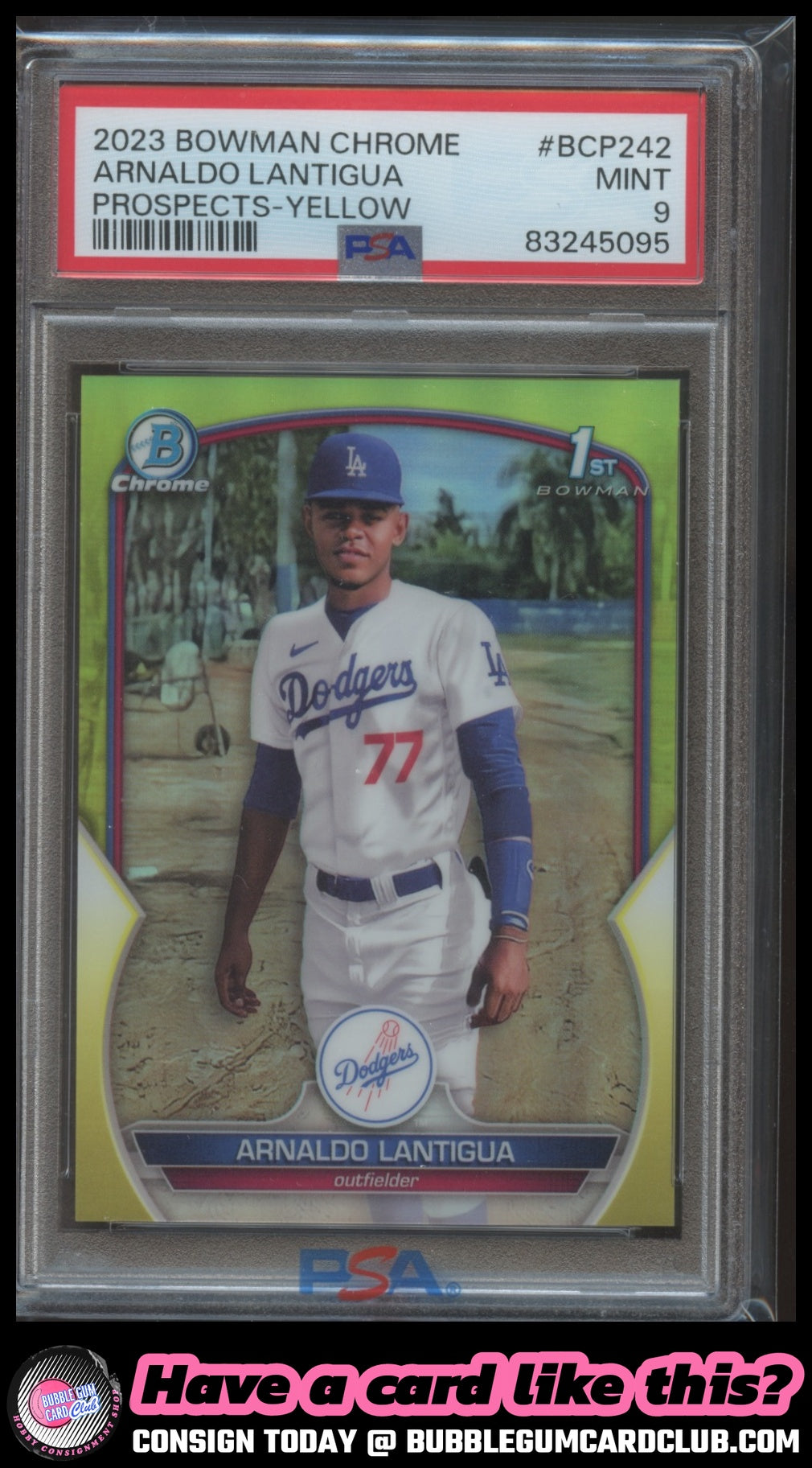 2023 Bowman Chrome Arnaldo Lantigua Yellow Refractor /75 Los Angeles Dodgers