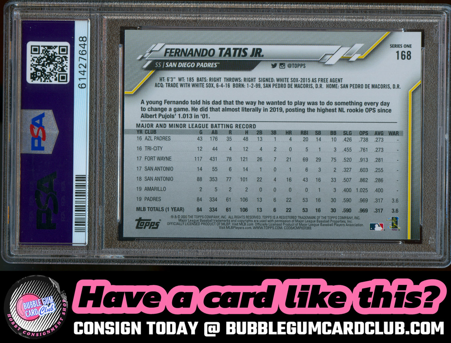 2020 Topps Fernando Tatis Jr. 582 Montgomery San Diego Padres PSA 10