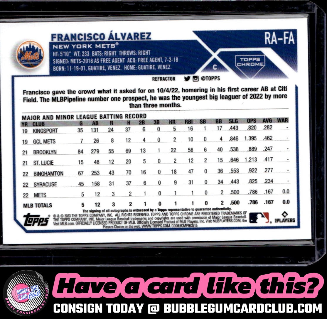 2023 Topps Chrome Francisco Álvarez Rookie Refractor Auto /499 New York Mets