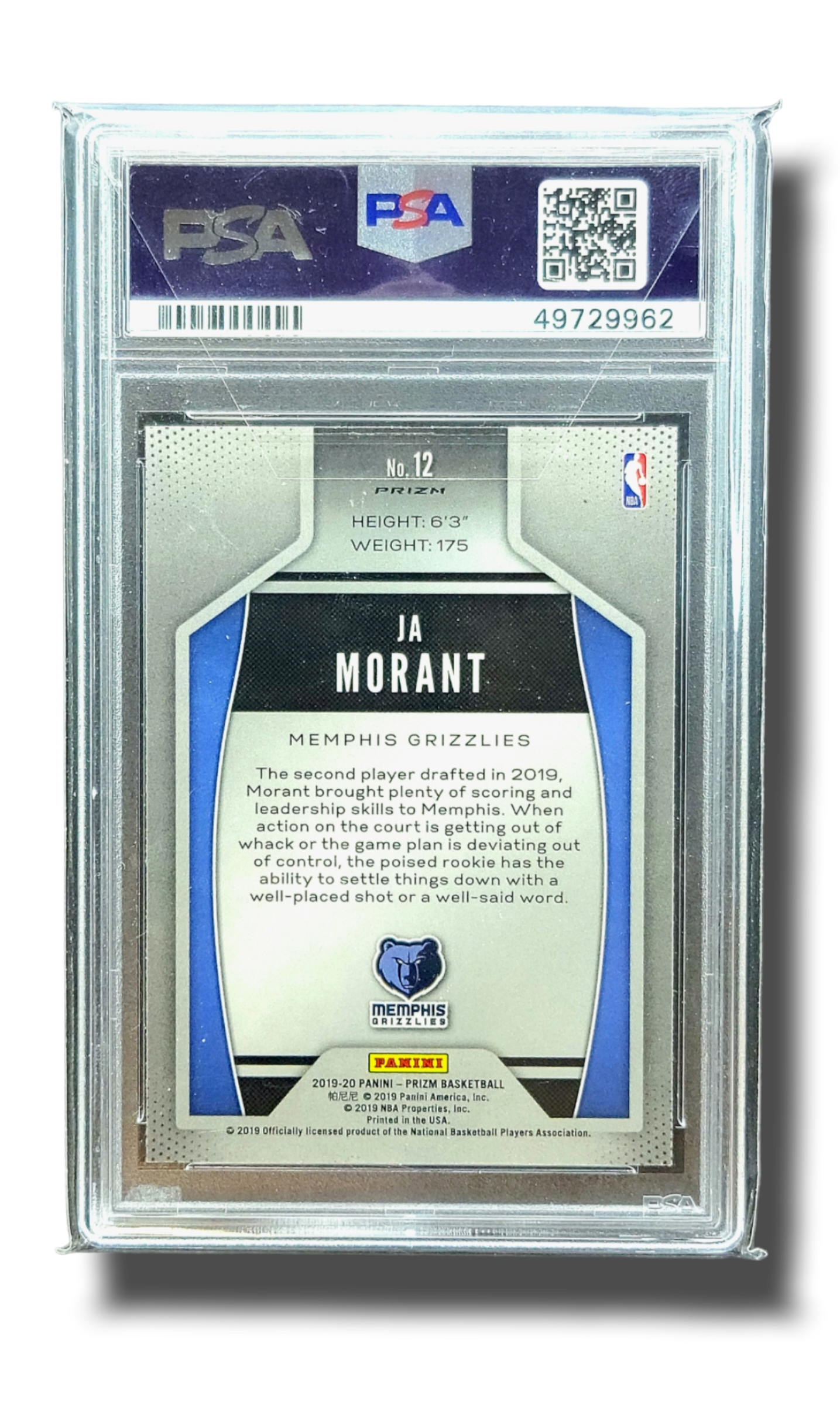 2019 Panini Prizm Ja Morant Inst. Impact Silver