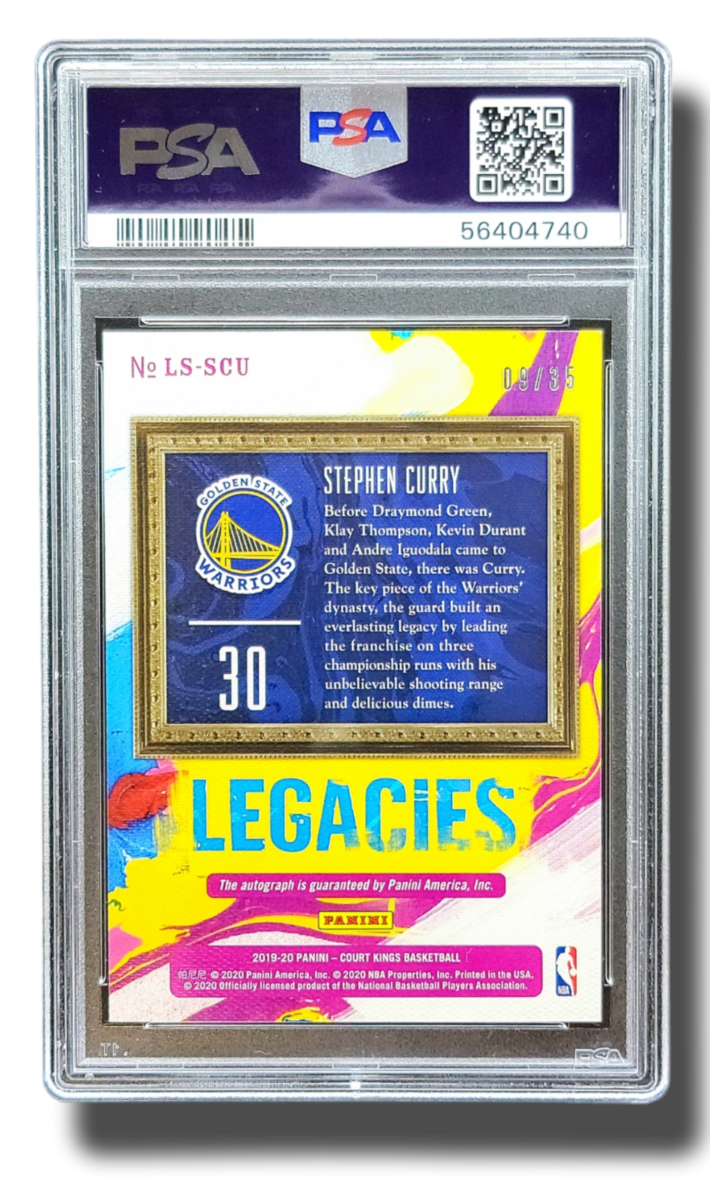 2019 Panini Court Kings Stephen Curry Legacies Signatures /35 Auto