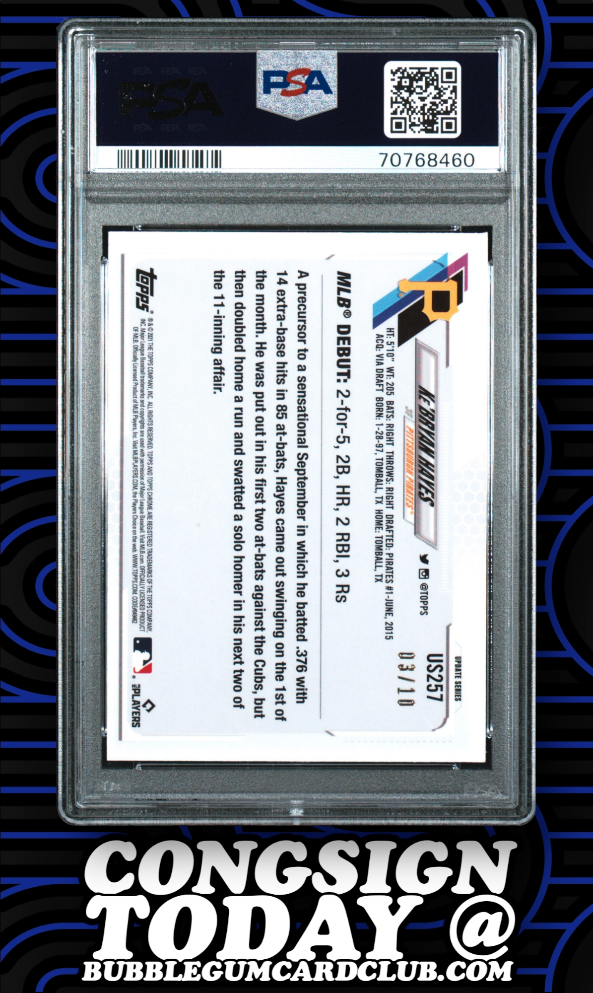 2021 Topps Chrome Update Sapphire Ke'Bryan Hayes Purple /10