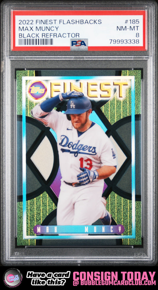 2022 Topps Finest Flashbacks Max Muncy Black Refractor Los Angeles Dodgers PSA 8