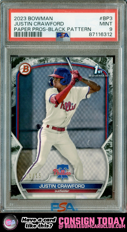 2023 Bowman Justin Crawford Black Pattern #/15 Philadelphia Phillies