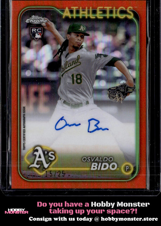 2024 Topps Chrome Osvaldo Bido Rookie Orange Refractor Auto #/25 Athletics