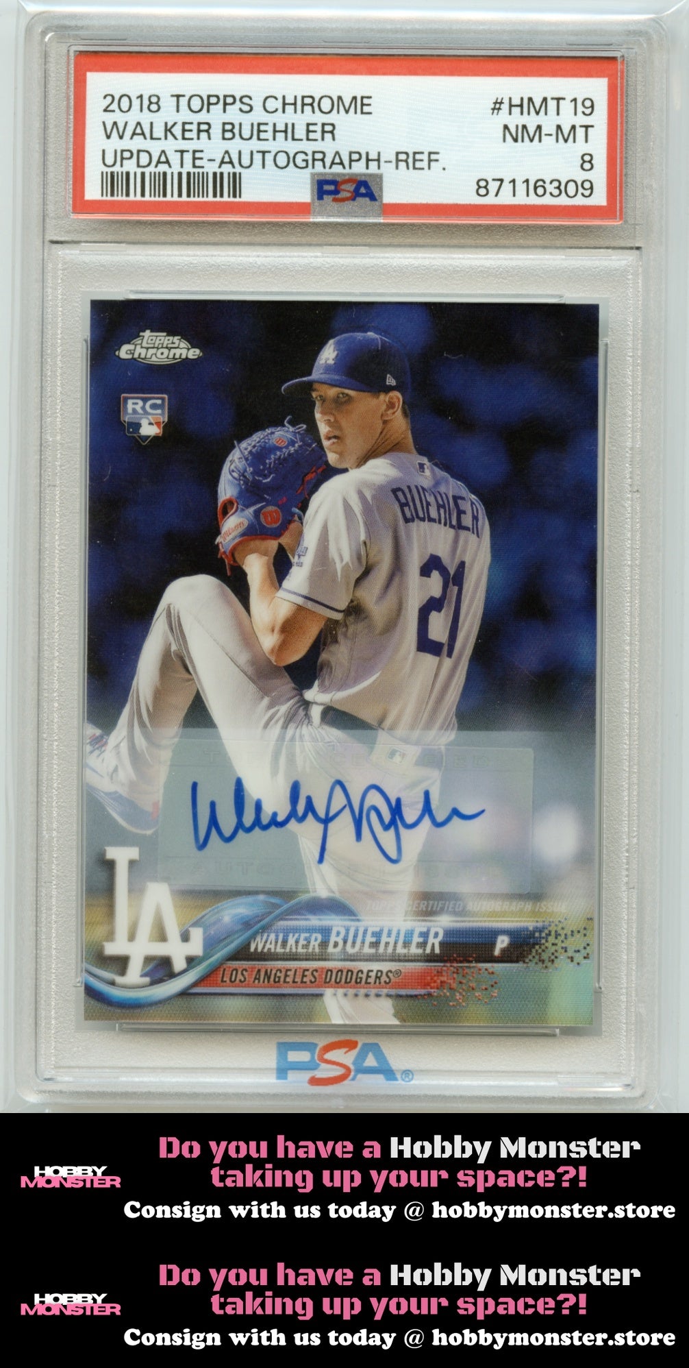 2018 Topps Chrome Update Walker Buehler Refractor Rookie Auto Dodgers PSA 8