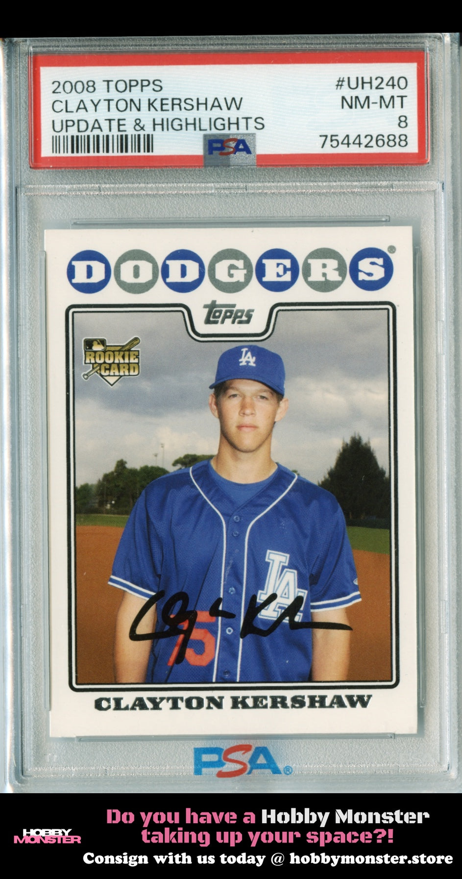 2008 Topps Updates & Highlights Clayton Kershaw Rookie Los Angeles Dodgers PSA 8