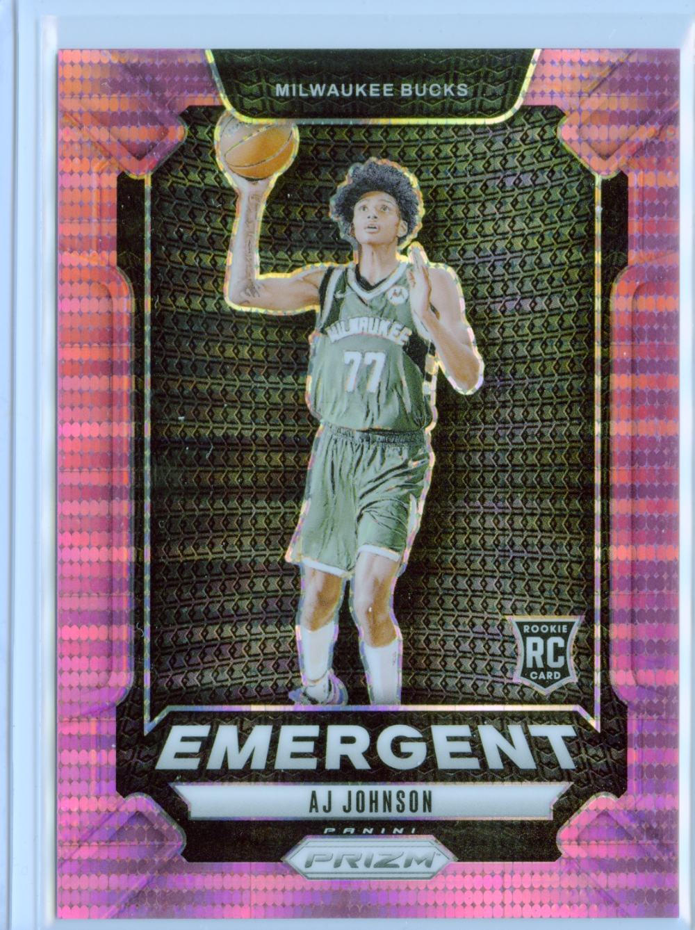 2024-25 Panini Prizm AJ Johnson Emergent Prizms Pink Pulsar #/42 Milwaukee Bucks|1778