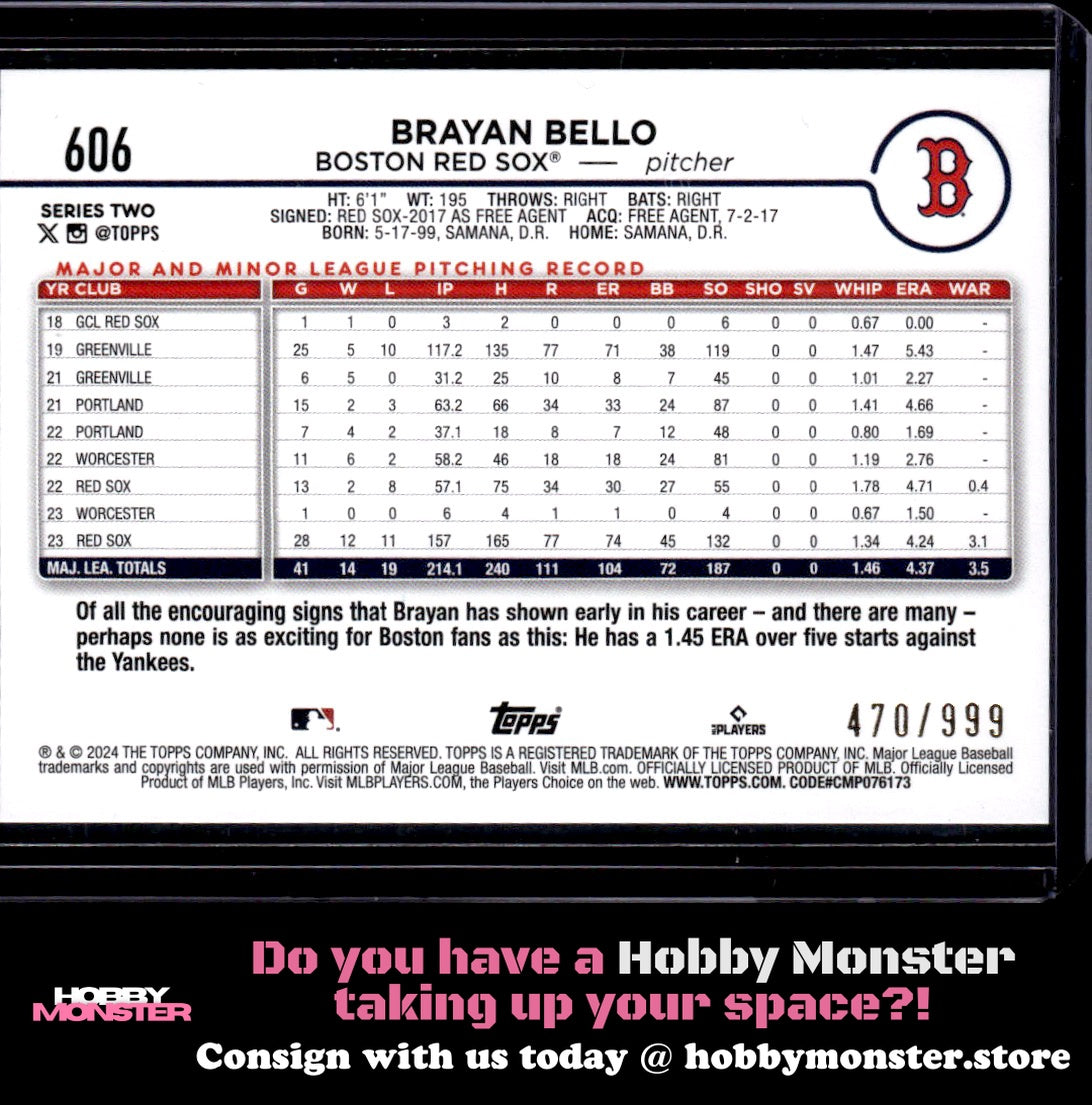 2024 Topps Brayan Bello Blue Holofoil #/999 Boston Red Sox