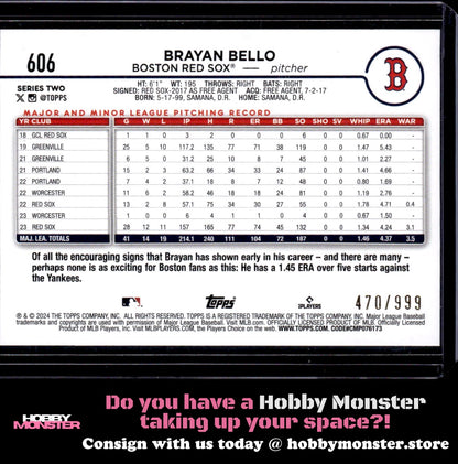 2024 Topps Brayan Bello Blue Holofoil #/999 Boston Red Sox