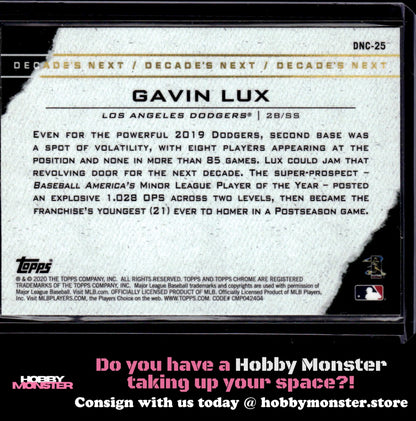 2020 Topps Chrome Update Gavin Lux Decade's Next Los Angeles Dodgers