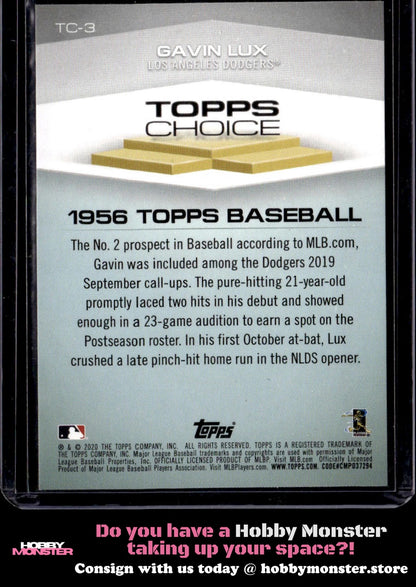 2020 Topps Gavin Lux Topps Choice Blue Los Angeles Dodgers