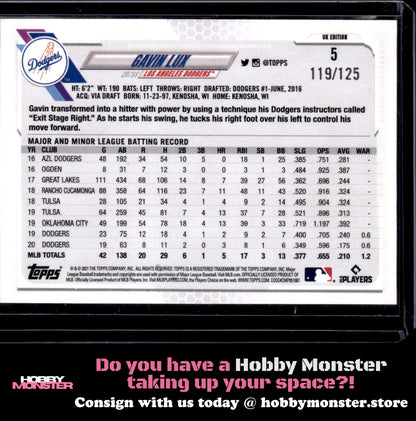 2021 Topps UK Edition Gavin Lux Future Stars Black #/125 Los Angeles Dodgers