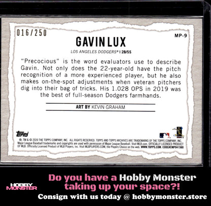 2020 Topps Gallery Gavin Lux Modern Artists Green #/250 Los Angeles Dodgers